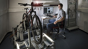 KIT researchers check e-bikes on a test bench that is common in the automotive industry. (Photo: Markus Breig, KIT) KIT researchers check e-bikes on a test bench that is common in the automotive industry. (Photo: Markus Breig, KIT)