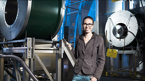 Dr. Kathrin Valerius is an astroparticle physicist and heads a junior research group at KIT's Karlsruhe Tritium Neutrino Experiment "KATRIN". (Photo: Markus Breig, KIT)
