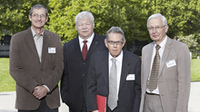Nobelpreisträger Schrock, Crutzen und Lehn (v.l.n.r.) mit KIT-Präsident Hippler (2. v.l.)