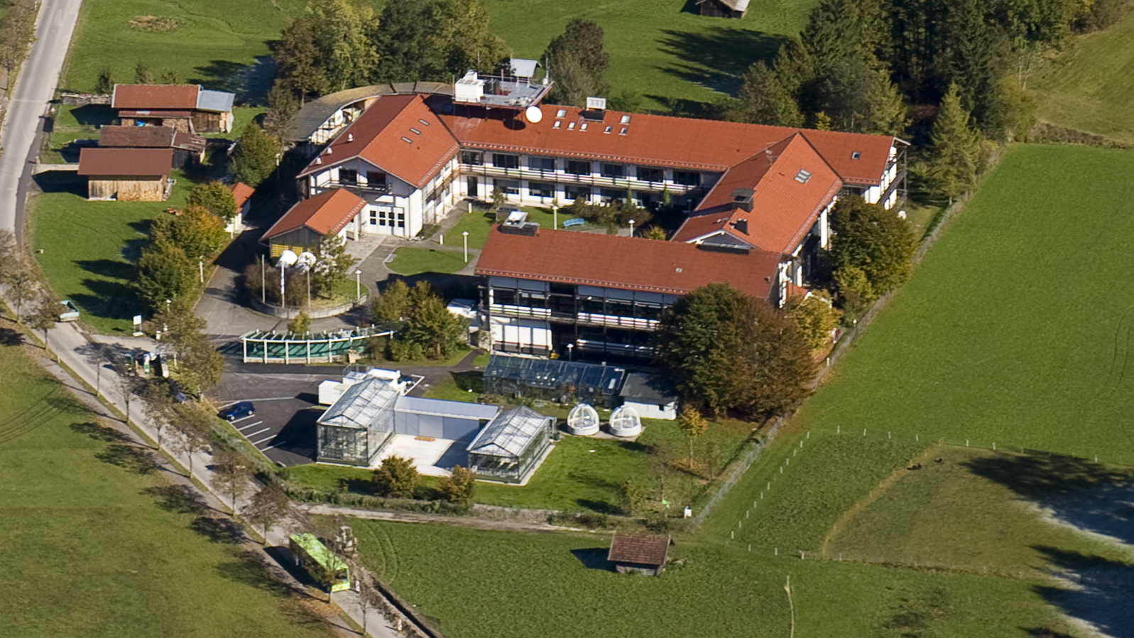 Aerial view of the institute of meteorology and climate research (imk-ifu) in Garmisch-Partenkirchen