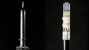 NMR-Probenkopf (links) mit miniaturisiertem Detektor (rechts). In HiSCORE werden solche Detektoren mit leistungsfähiger Hyperpolarisation kombiniert, um das Bindungsgeschehen von Wirkstoffkandidaten zu erfassen. (Fotos: Markus Breig, KIT)