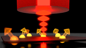 Mit Laserlicht lassen sich Quantenregister optisch auslesen, die auf Spinzuständen einzelner Seltenerd-Ionen in einer kristallinen Membran basieren. (Foto: Thomas Hümmer)