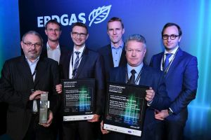 Die Preisträger des Innovationspreis der Deutschen Gaswirtschaft 2018 aus dem KIT und dem IASS in Potsdam (Foto: Claudius Pflug)