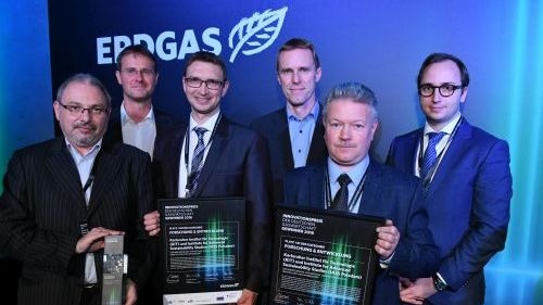 Die Preisträger des Innovationspreises der Deutschen Gaswirtschaft 2018 aus dem KIT und dem IASS in Potsdam (Foto: Claudius Pflug)