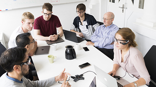 Portable, secure and upgradeable translation system: the translated text can then be projected directly onto glasses (see right in the picture; Photo: Markus Breig, KIT)