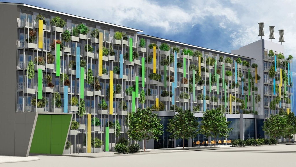 Im Projekt „BiFlow“ wird das Studierendenwohnhaus STAGE76 in Bruchsal mit einem innovativen Energiespeicher ausgestattet, der die Bewohner mit Wärme und Strom versorgt. (Grafik: artbox, Bruchsal)