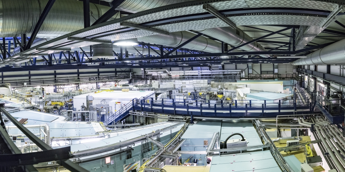 The view from above shows the beam tube housings that are part of the Karlsruhe Research Accelerator. 