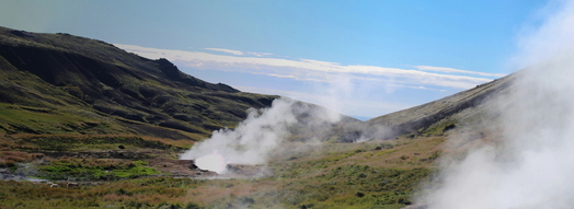 Landscape with hot, steaming springs