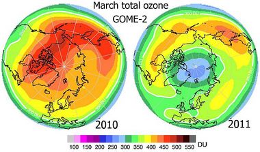 Ozonwerte im Frühjahr über der nördlichen Hemisphäre