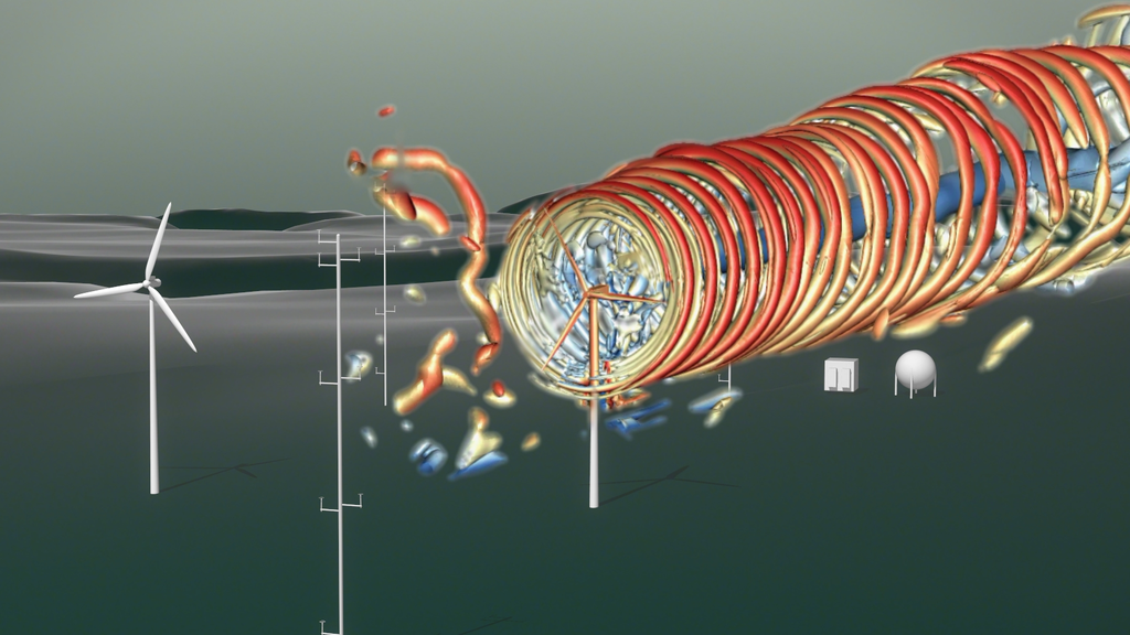 Das Standbild aus der Video-Animation visualisiert die Windströme einer Anlage auf dem Windenergie-Testfeld WINSENT. (Bild: 2Dmedia/WindFors)