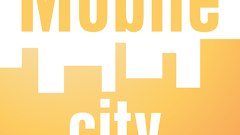 MobileCityApp Yellow and white text design displaying "Mobile city" on a gradient background.