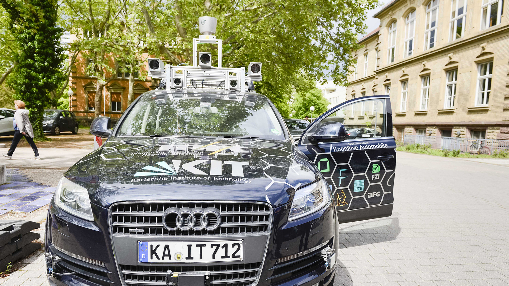 KIT Autonomous research vehicle by Karlsruhe Institute of Technology with sensors on the roof.