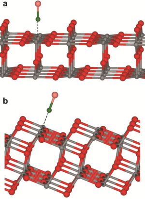 Titandioxid kann Licht in chemische Energie umwandeln. Dabei ist die Modifikation Anatase (b) dieses Oxids deutlich effizienter als Rutil (a). Abb.: Mingchun Xu, Ruhr-Universität Bochum