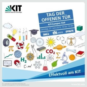 Colorful and diverse: The Open Day program of KIT with more than 200 contributions: www.kit.edu/effekte2015 (Graphics: Wilfrid Schroeder, KIT)