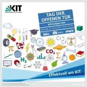 Bunt und vielfältig: Das Programm am Tag der offenen Tür des KIT mit mehr als 200 Beiträgen: www.kit.edu/effekte2015 (Grafik: Wilfrid Schroeder, KIT) 