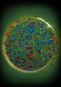 Monolayer graphene sliding over a silicon tip. Different colors show the different values of friction force on the contact area. (Figure: Suzhi Li/KIT)