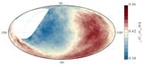 Hochenergetische kosmische Strahlung erreicht die Erde aus einer Vorzugsrich-tung (rot), die aber nicht mit dem Zentrum unserer Milchstraße übereinstimmt. (Graphik: Pierre-Auger-Observatorium/KIT)