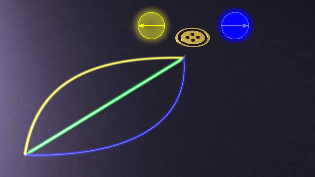 Quantenbits können im Gegensatz zu klassischen Bits zwei Zustände zugleich annehmen: rechts und links, gelb und blau, Null und Eins. (Bild: KIT)