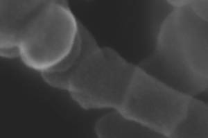 Innere Struktur von Kohlenstoffnanoröhren mit Katalysatorpartikel (oben) und Oberflächentopographie (unten). (Bilder: Cheng Sun/KIT)