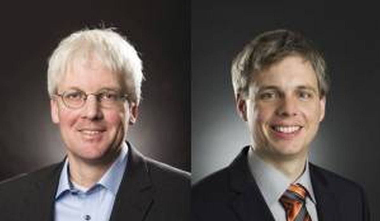 Christian Koos (left) and Christian Greiner (right) are awarded ERC Consolidator Grants. (Photos: Laila Tkotz/KIT)