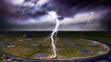 Lightning strike above the LOFAR detector in the Netherlands. (Montage: Danielle  Futselaar, www.artsource.nl) 