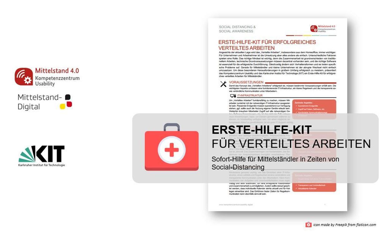 Das Erste-Hilfe-Kit für erfolgreiches verteiltes Arbeiten unterstützt Unternehmen bei der krisenbedingten Umorganisation ihrer Arbeit (Foto: Screenshot „Erste-Hilfe-Kit“)