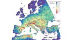 : Häufigkeit von Hagel in Europa, abgeleitet aus Satellitendaten und Modelldaten (2004-2014). In Deutschland ist vor allem der Süden betroffen, besonders an den windabgewandten Seiten von Höhenzügen. (Grafik: Dr. Heinz Jürgen Punge, KIT) 