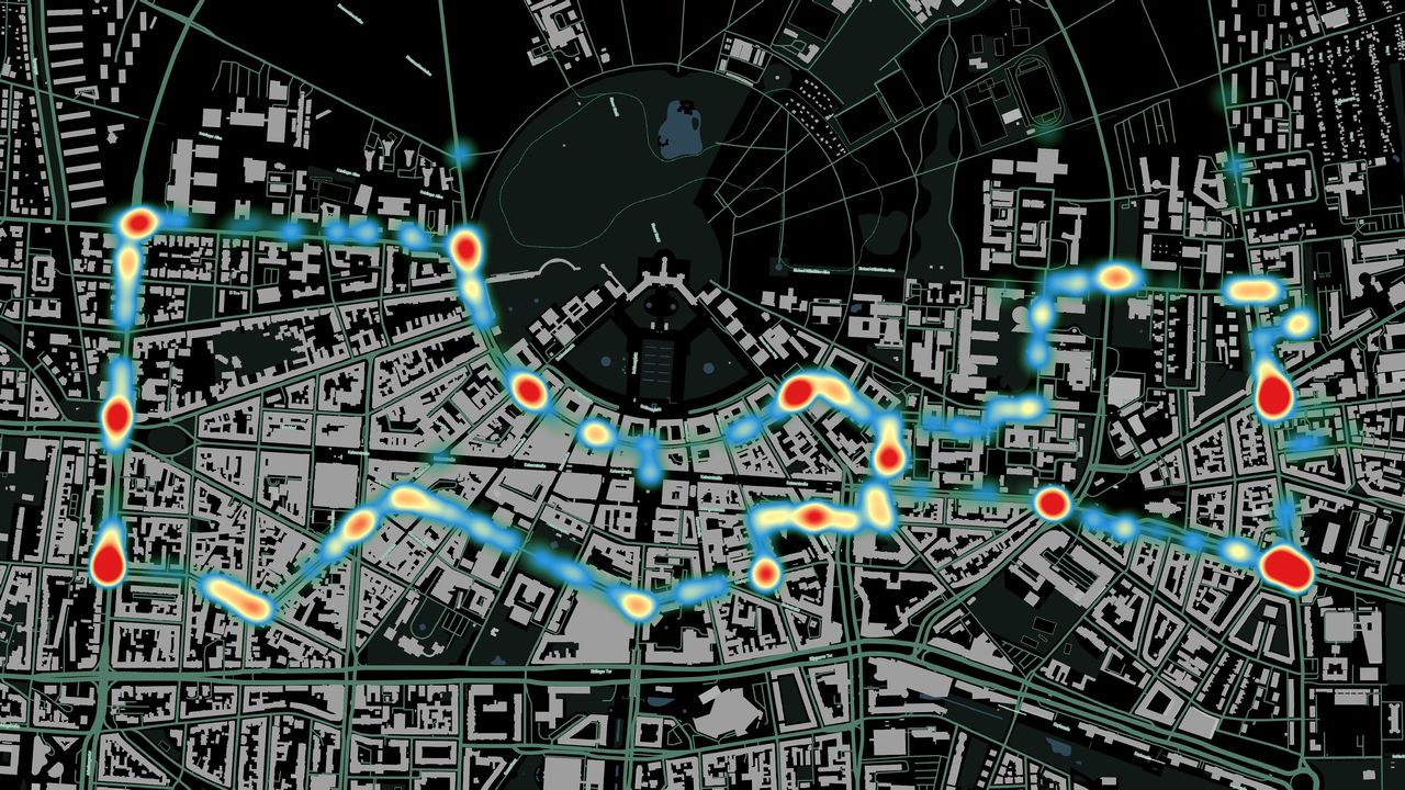 Researchers from KIT are measuring and visualizing where cyclists are feeling uncomfortable in city traffic. (Figure: Urban Emotions, KIT)