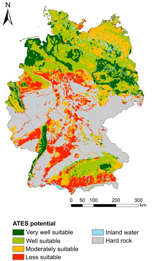 Das Norddeutsche Becken, der Oberrheingraben und das Süddeutsche Molassebecken weisen besonders große Potenziale für die Nutzung von thermischen Aquiferspeichern auf