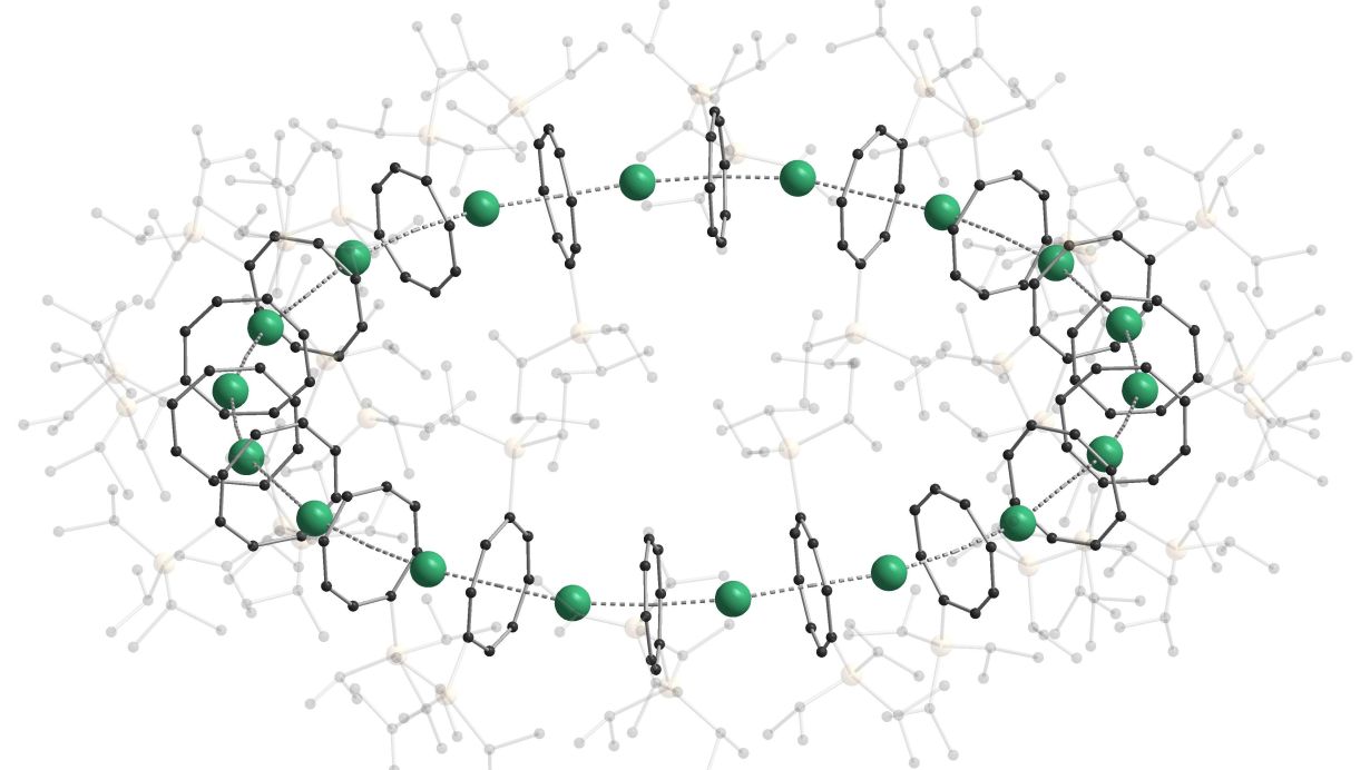 Cyclocen heißt die neuartige Molekülstruktur, in der Sandwich-Komplexe erstmals einen nanoskalige Ring formen. (Abbildung: Nature / AOC, KIT) 