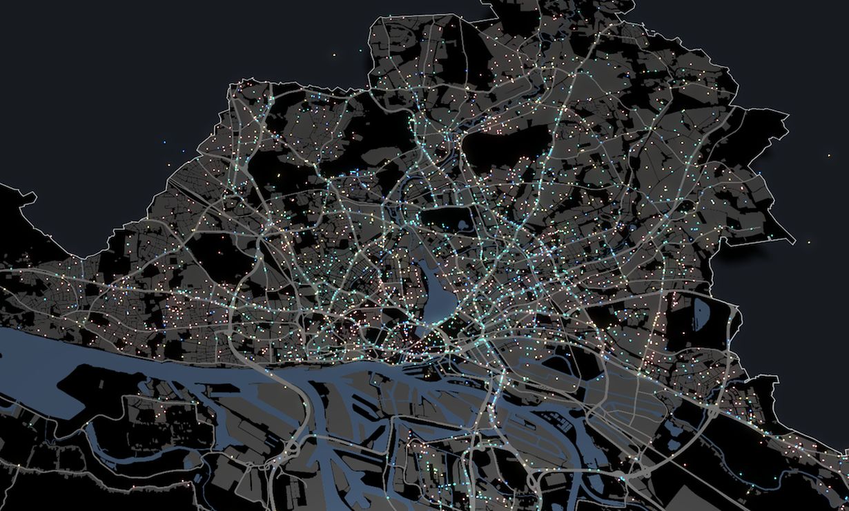 Simulation von Ridepooling-Fahrzeugen mit mobiTopp für die Erforschung der Wirkung autonomen Verkehrs (Abb.: MOIA Simulation)