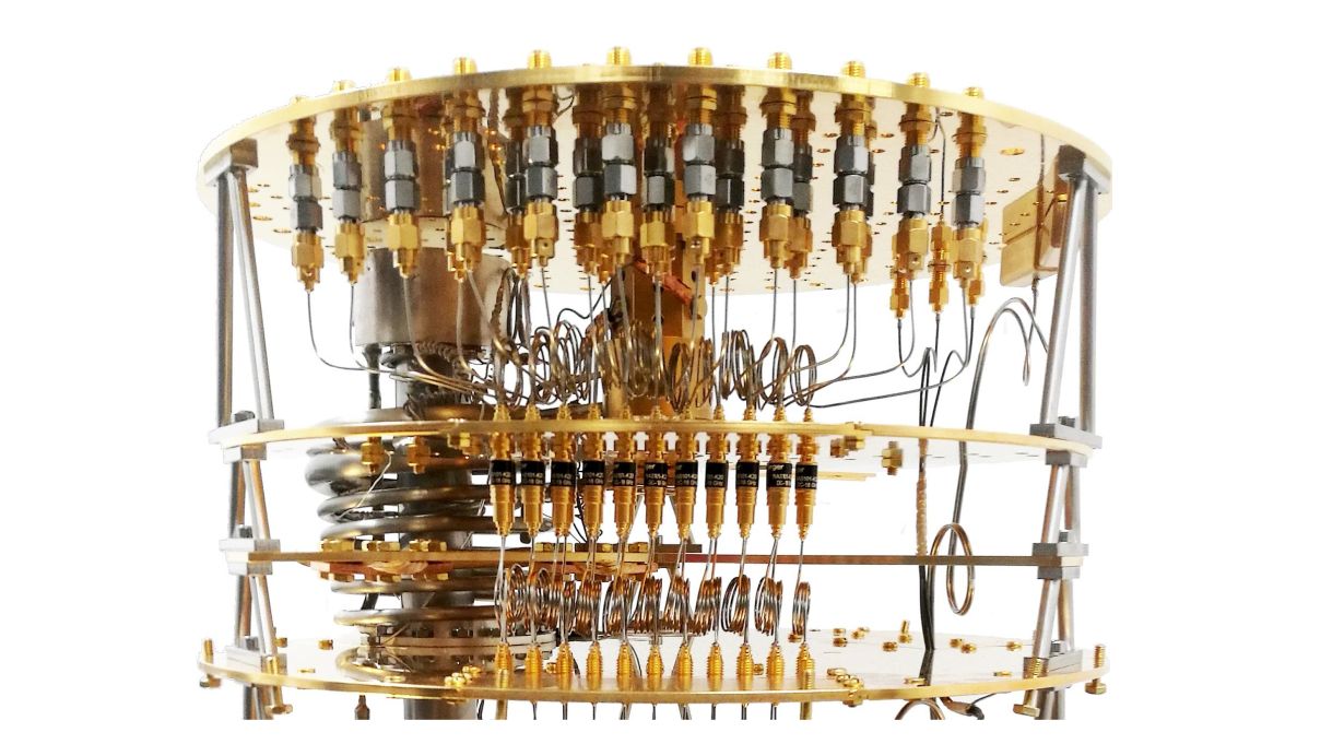 Cryogenic microwave setup used for quantum device measurements. (Photo: Qinu GmbH, qinu.de)